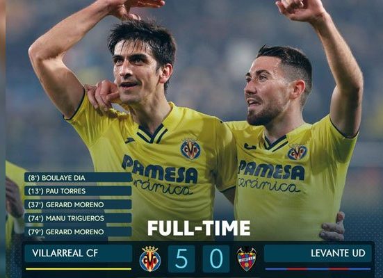 لا لیگا: ویا ریال نے لیوانٹے کو 0-5 سے شکست دیدی