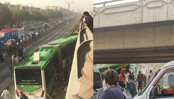 کراچی میں گرین لائن بس کو حادثہ خواتین سمیت 8 افراد زخمی