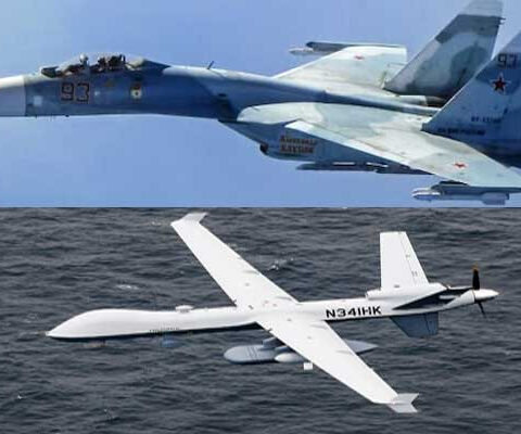 امریکا کا ڈرون روسی جنگی طیارے سے ٹکرانے کے بعد گر کر تباہ