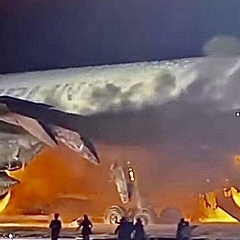 جاپانی طیارہ لینڈنگ کے وقت جل کر تباہ، 379 افراد کو بچالیا گیا