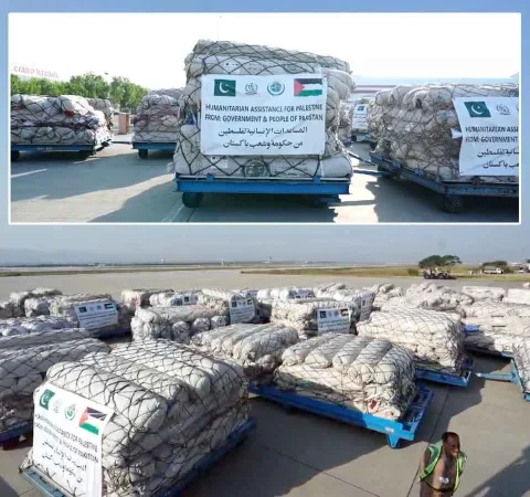 پاکستان سے غزہ اور لبنان کیلیے امدادی سامان کی 13 ویں کھیپ روانہ